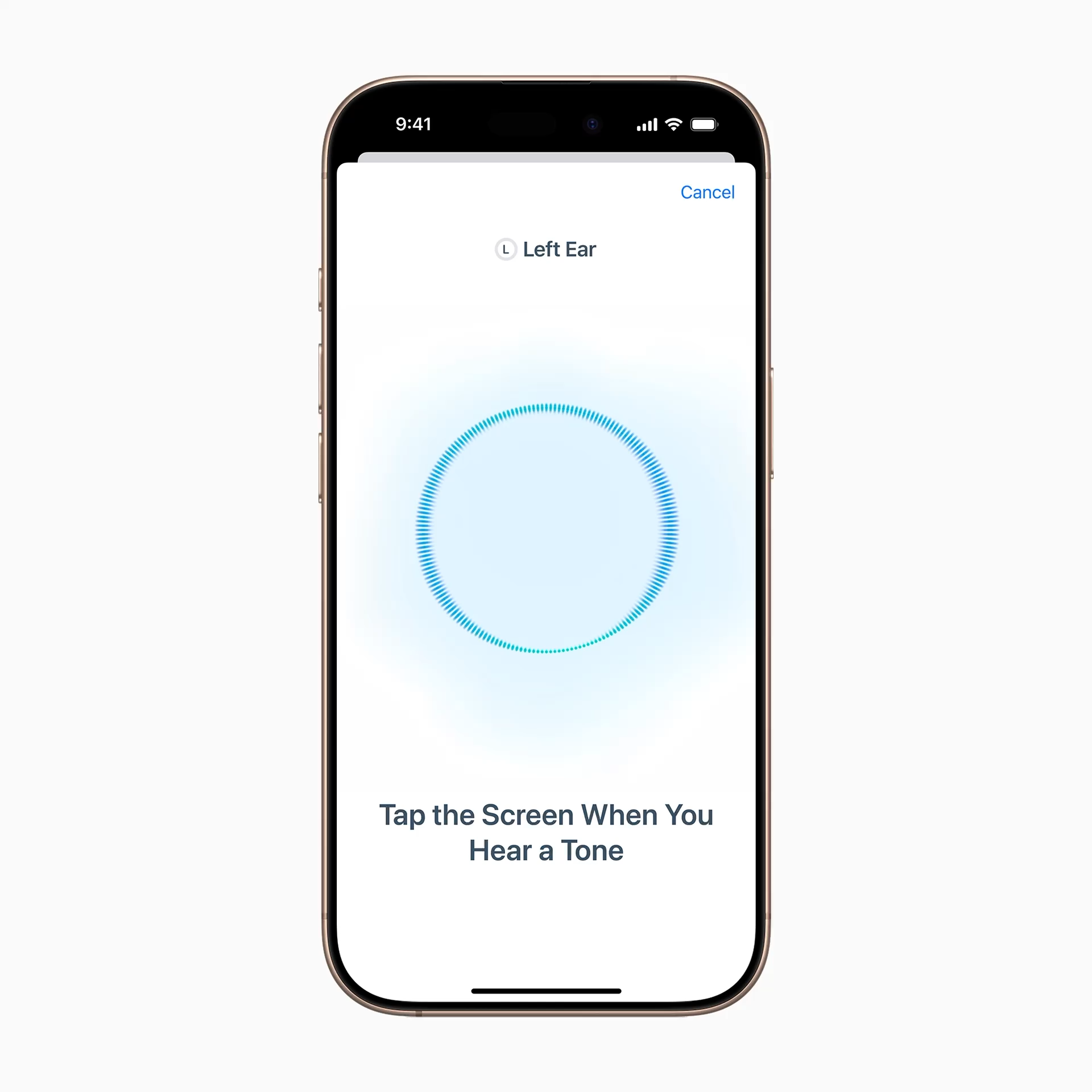 تعد ميزة اختبار السمع اختبار سمع بديهيًا بدرجة سريرية يمكن للمستخدمين إجراؤه باستخدام AirPods Pro وجهاز iPhone أو iPad متوافق.