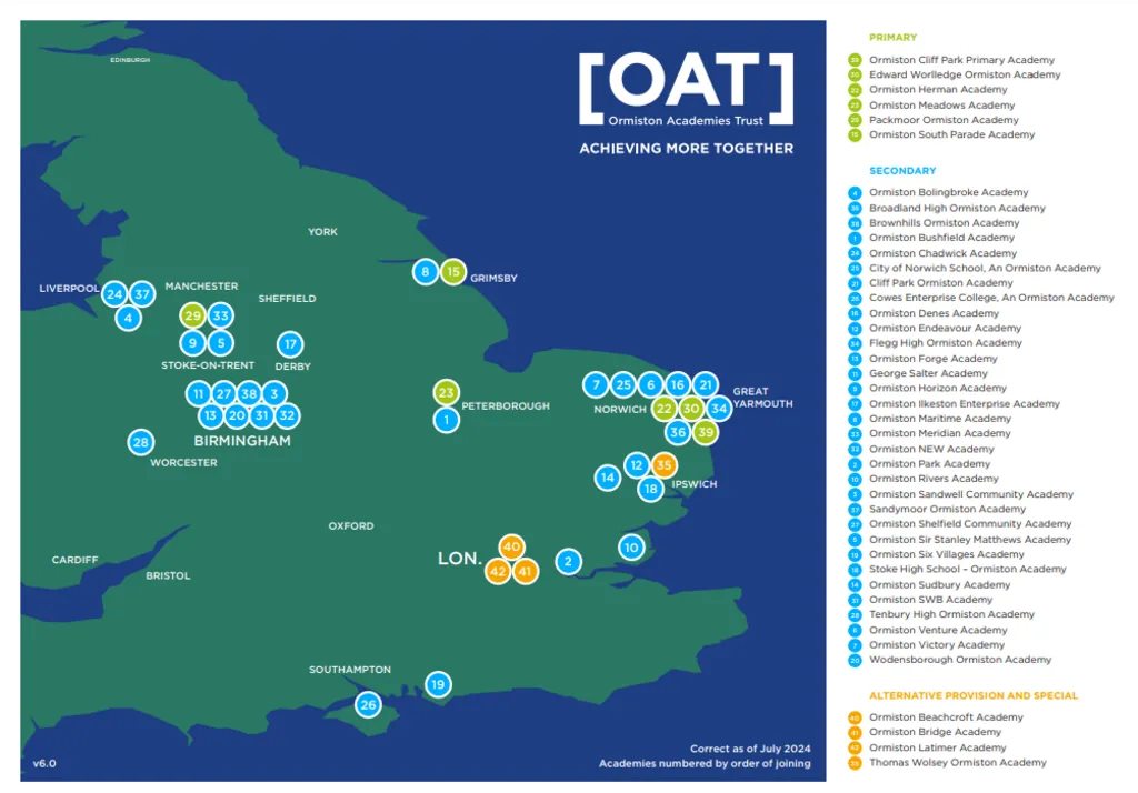 لدى Ormiston Academies Trust 42 مدرسة في إنجلترا