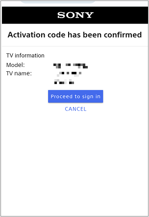 When the activation code has been confirmed, tap Proceed to sign in.
