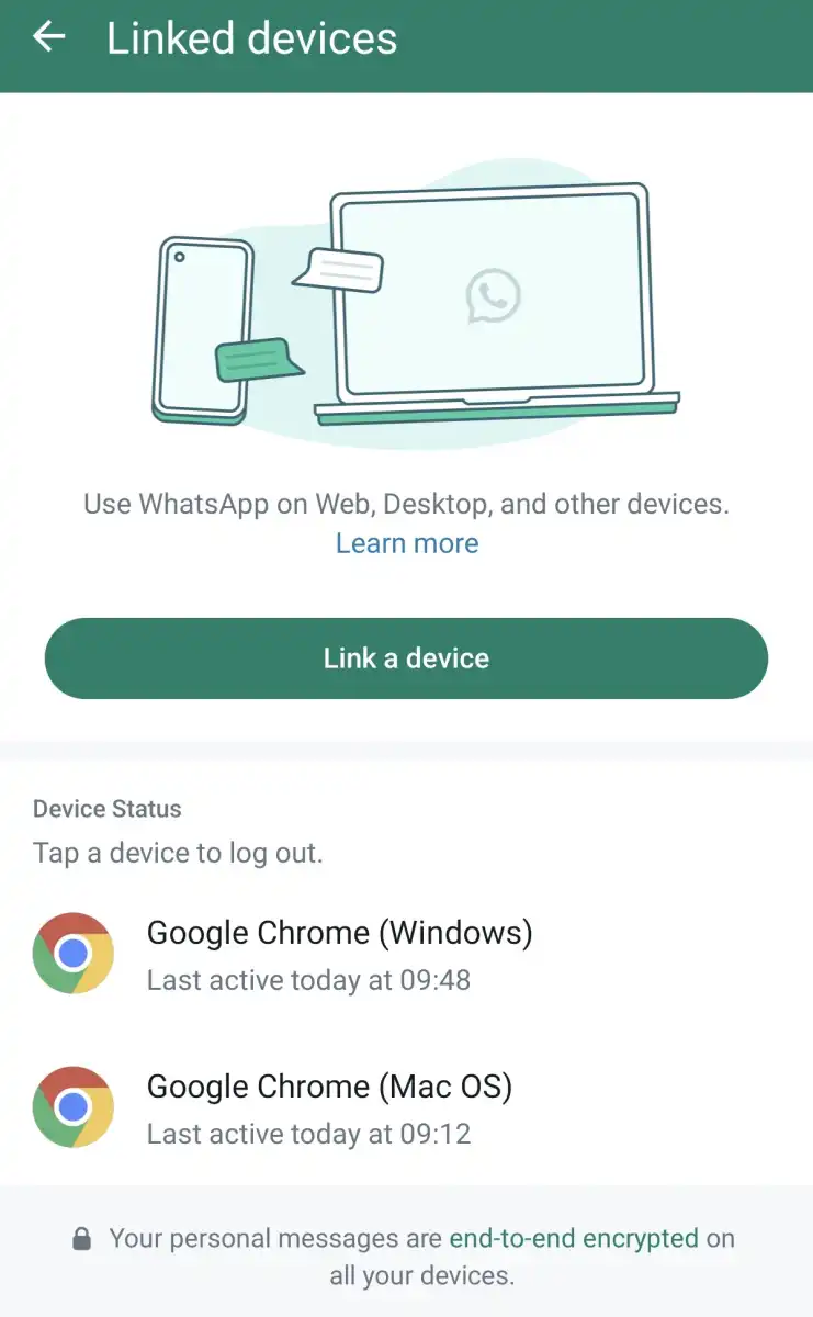 WhatsApp Linked Devices menu