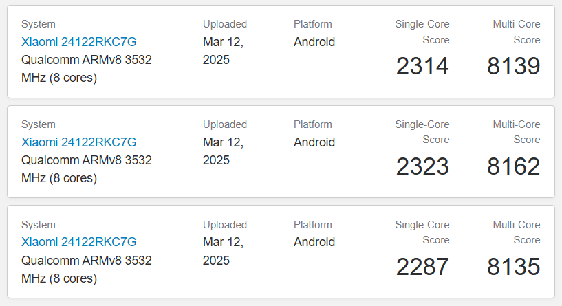 Poco F7 Ultra Geekbench scores