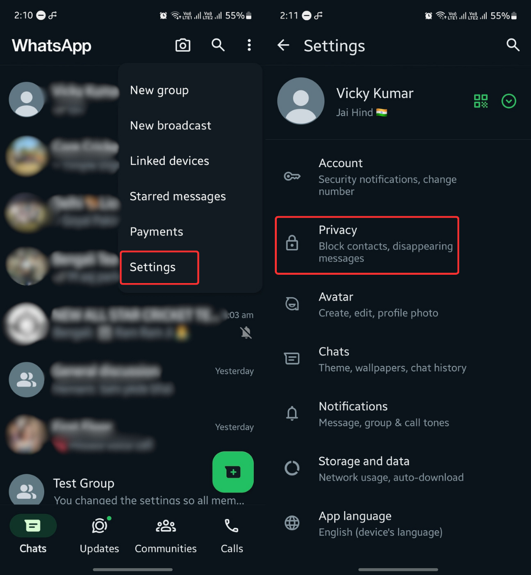 WhatsApp Privacy settings 1