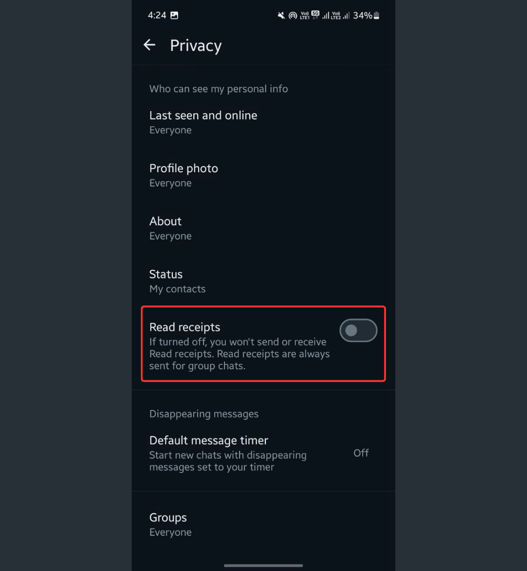 WhatsApp Read receipts option