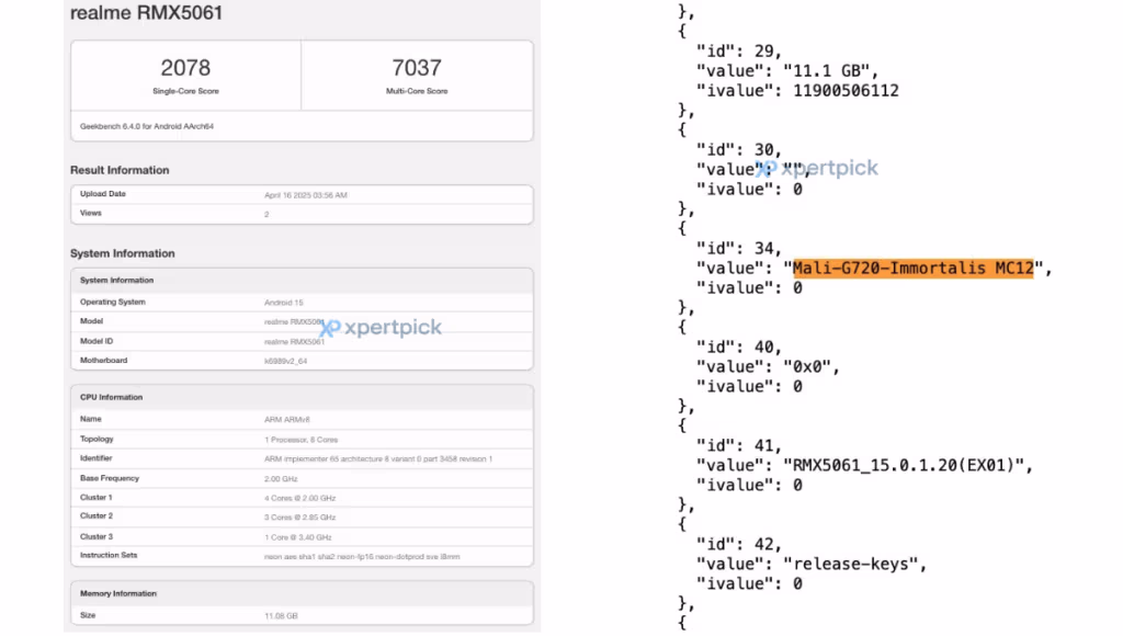 Realme GT 7 Indian variant Geekbench RMX5061 1024x580 1