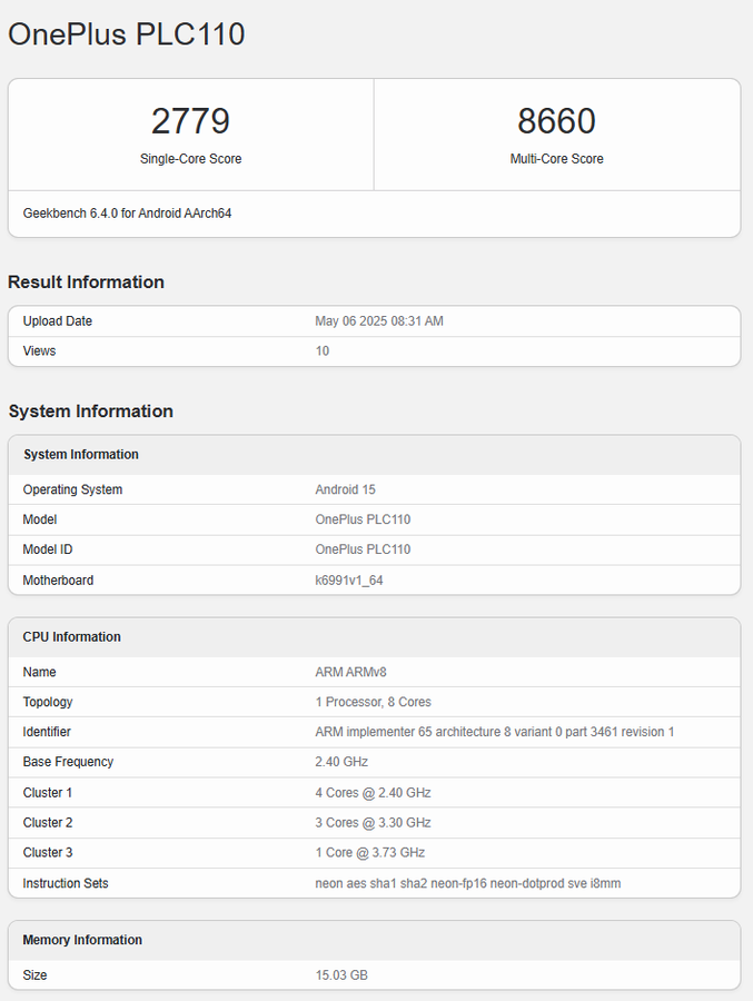 OnePlus Ace 5 Supreme Edition Geekbench