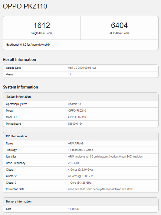 Oppo PKZ110 Geekbench