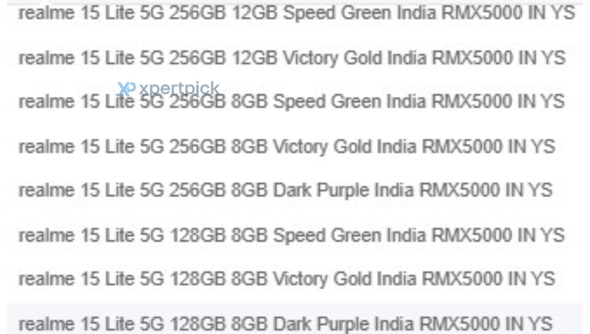 Realme 15 Lite leak by XpertPick