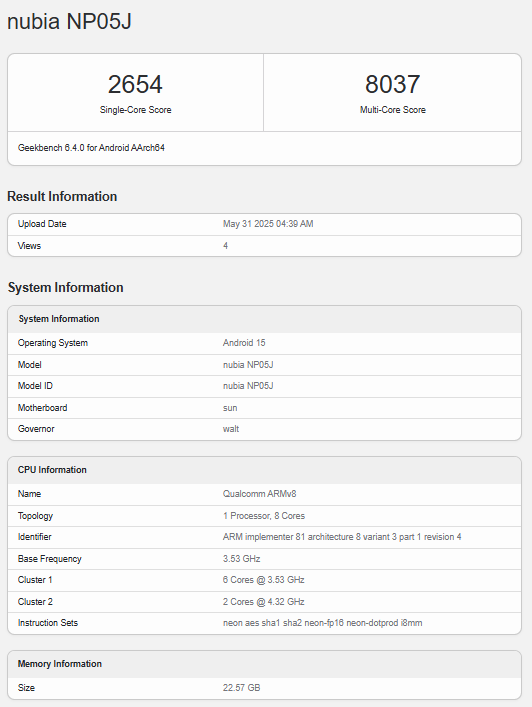 Red Magic Gaming Tablet 3 Pro Geekbench