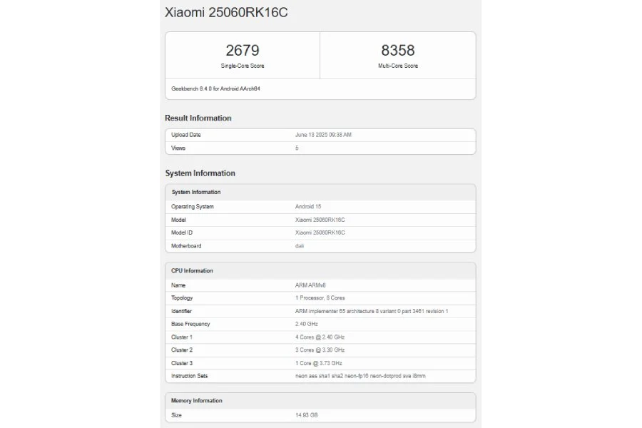 Redmi K80 Ultra Geekbench