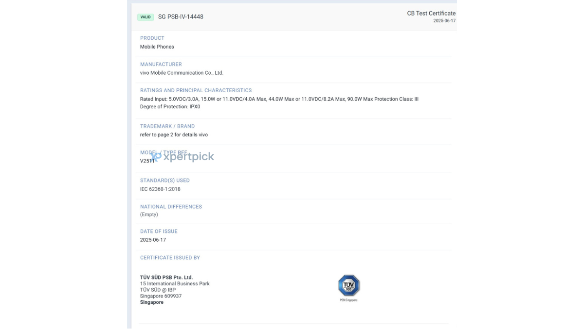Vivo V60 TUV certified