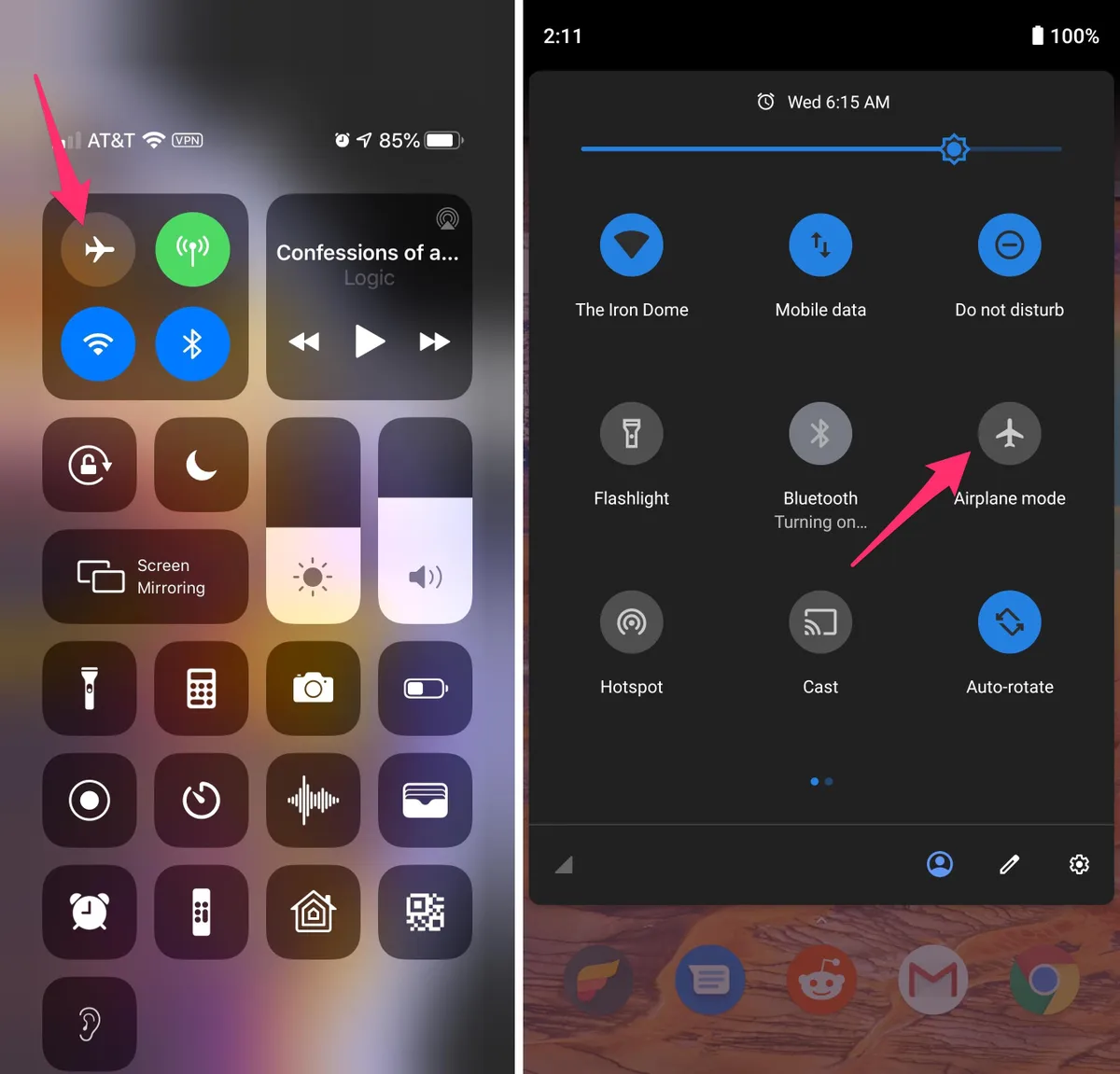 airplane mode android iphone