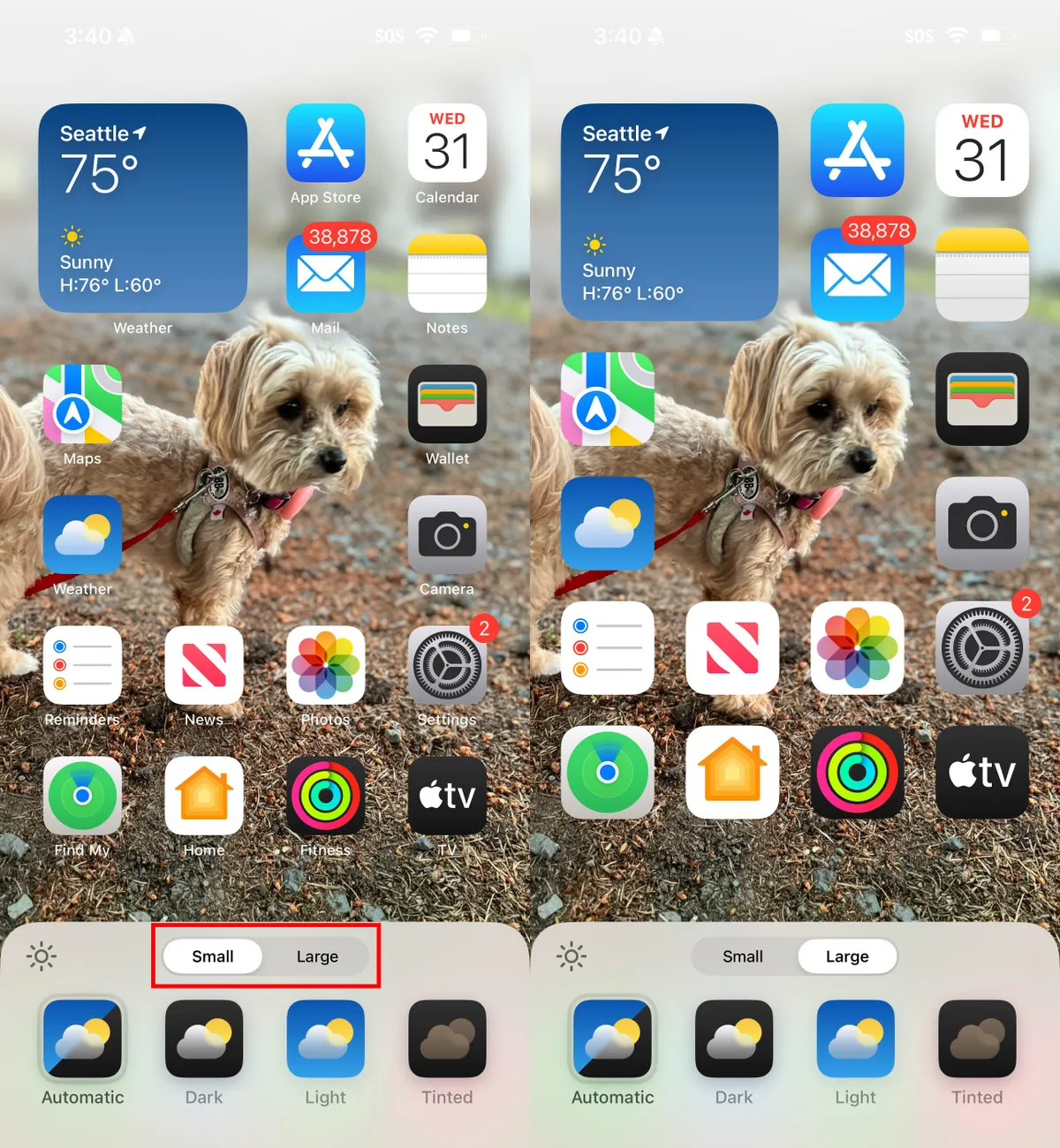 ios18 settings home icons small large