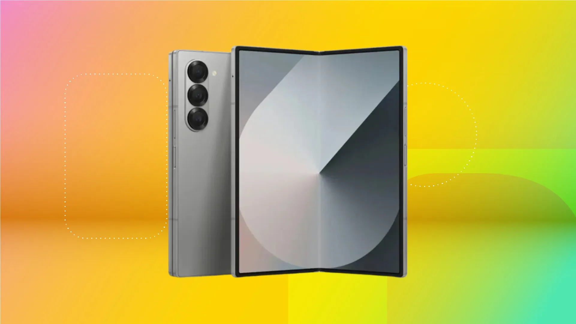 silver galaxy z fold 6 yellow bg