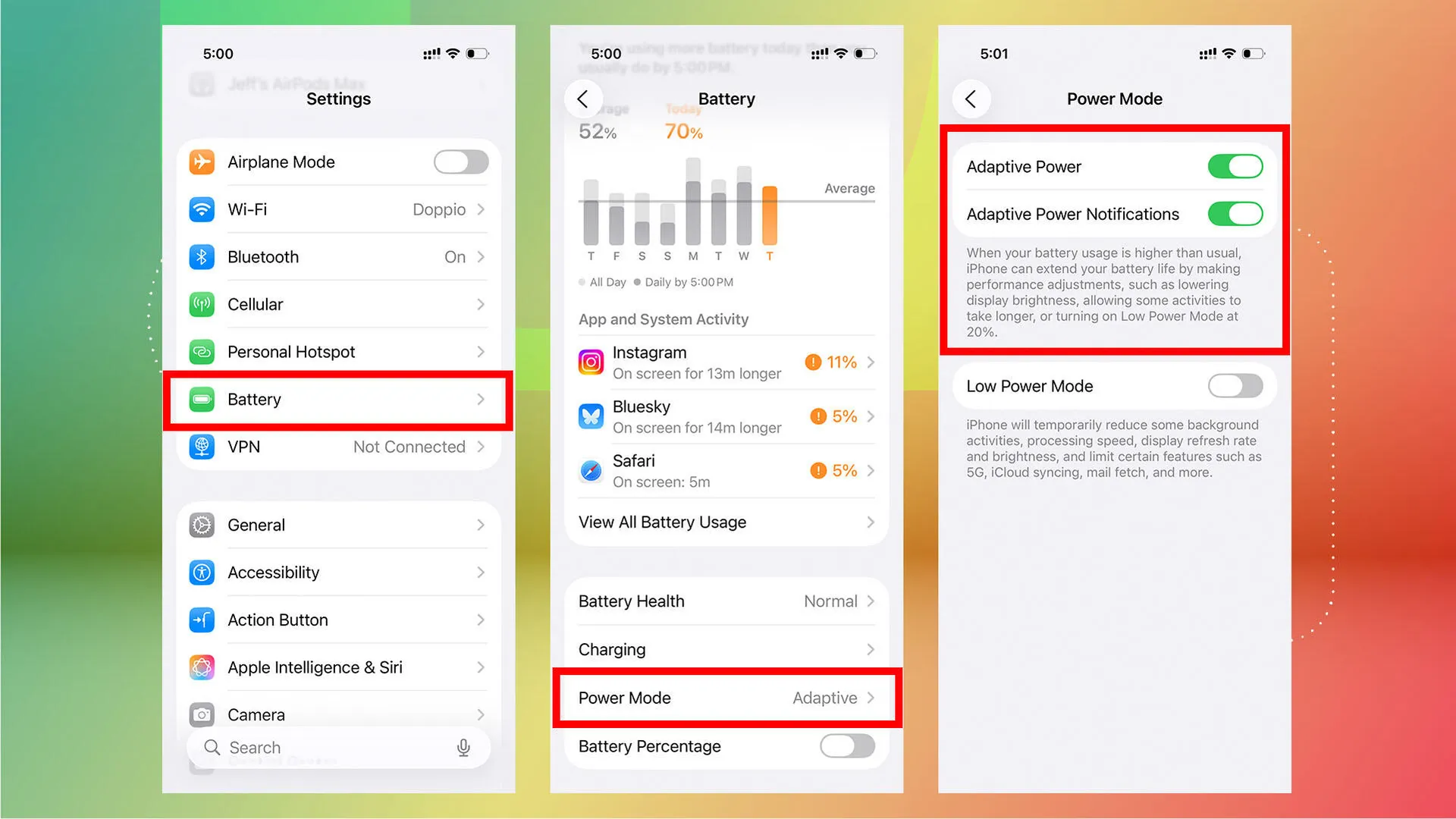 تعمل ميزة Adaptive Power في نظام التشغيل iOS 26 على إطالة عمر بطارية جهاز iPhone الخاص بك بهدوء 1 adaptive power settings 3up
