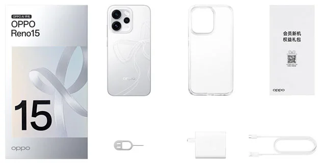 سعر Oppo Reno15 و مواصفاته - عيوب و مميزات أوبو رينو 15 22 OPPO Reno 15 In the Box includes the phone a Charge a USB Type C Data Cable a Phone Case and Quick Start Guide