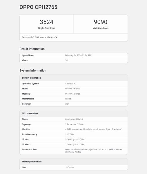 كشف اختبار Geekbench لهاتف Oppo Find N6 عن معالج Snapdragon 8 Elite 1 Oppo Find N6 Geekbench listing with Snapdragon 8 Elite Gen 5
